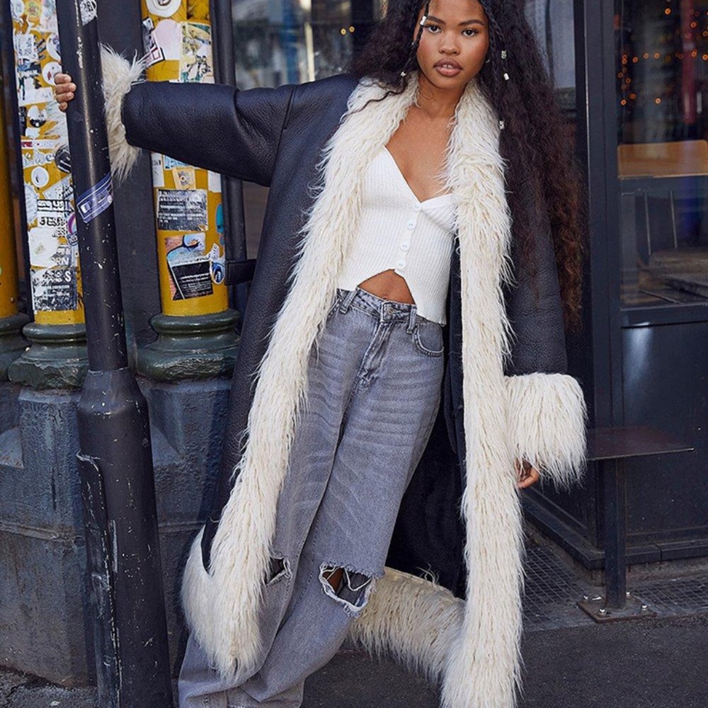 BOOHOO Faux leather Fur Coat New With Tags